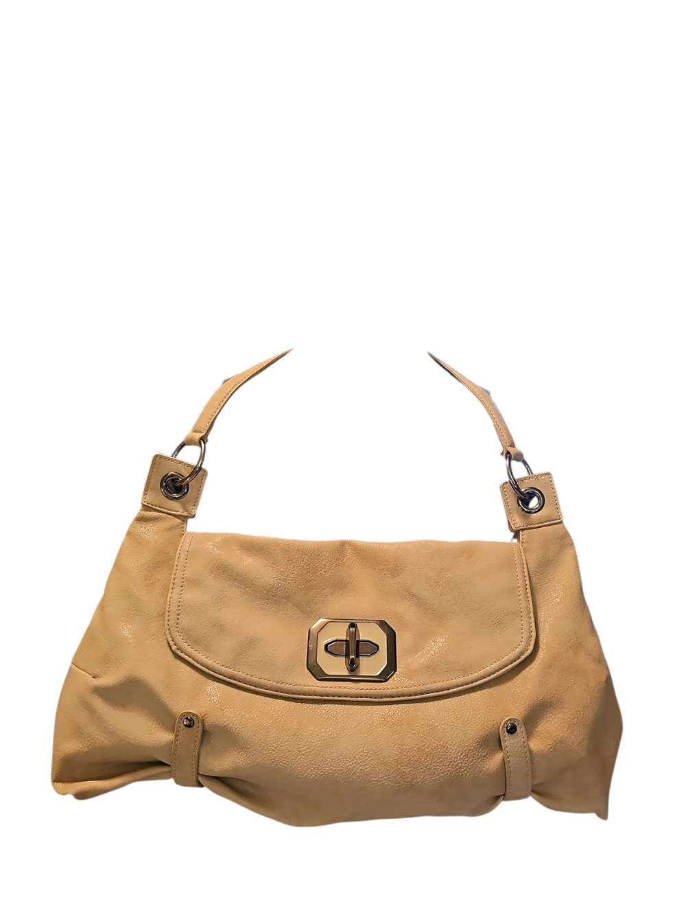Kate Landry Beige Shoulder Bag with Gold Turn-Lock
